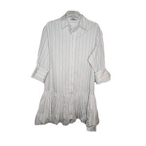 Madewell Bubble-Hem Mini Shirtdress in Pinstripe Poplin Womens Size M Cotton